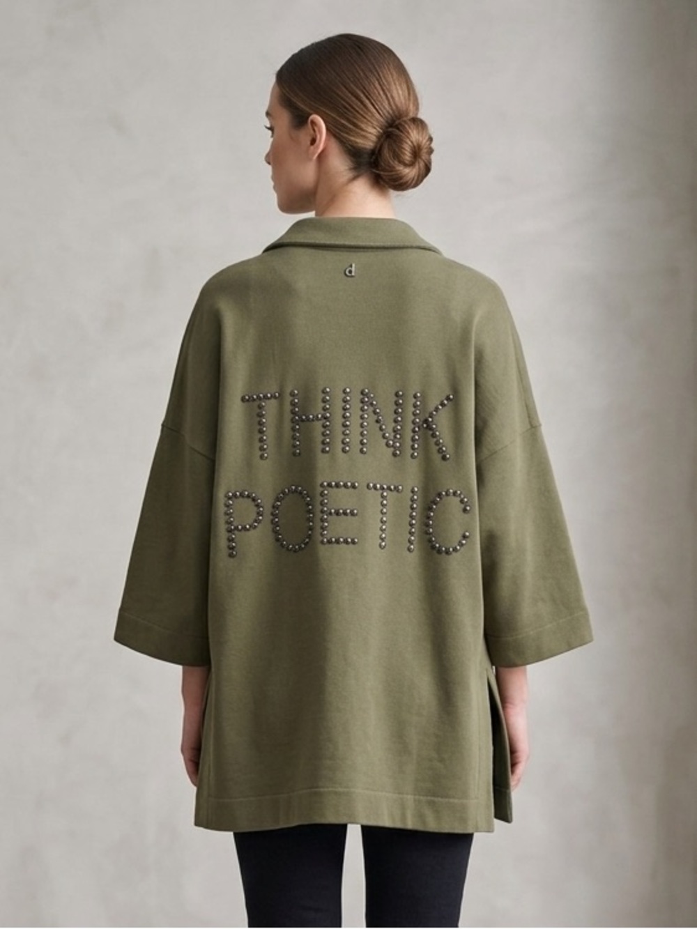 Dixie Italy Olive Green Studded Think Poetic Oversized Cotton Jacket Blazer